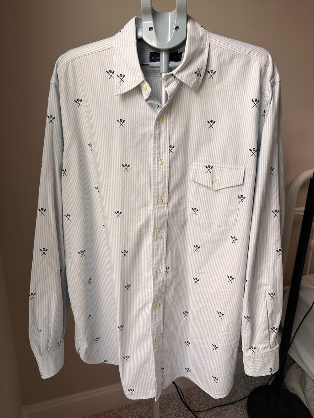 Ralph Lauren Skull Oars Striped Oxford Shirt XL Tall Blue White Rowing Yachting - Picture 3 of 9